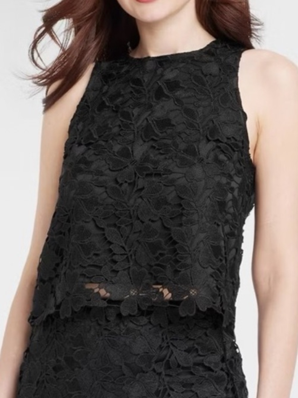 Woman's Black Floral Lace Sleeveless Blouse Top
